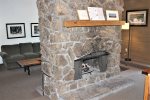 A two-sided Lava Rock fireplace keeps everyone warm